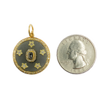 Load image into Gallery viewer, 925 Sterling Silver Black Rhodium with Diamonds Circle Shape Charm with Stars in the Center.