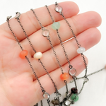Load image into Gallery viewer, Multi Gemstone Rondel Shape & White Topaz Oxidized Connected Wire Chain