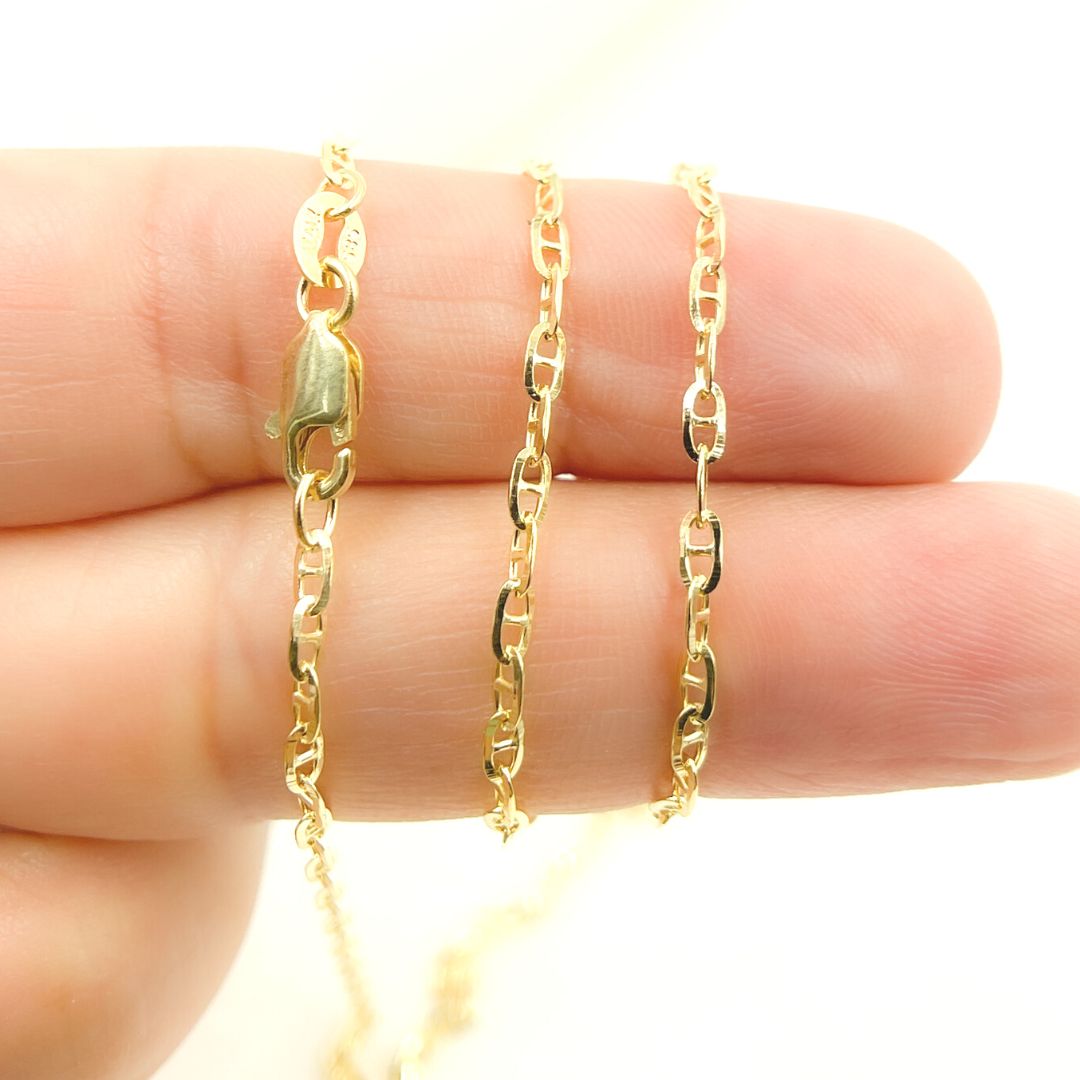14K Solid Gold Diamond Cut Marina Link Chain