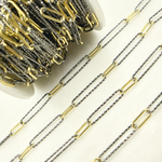 Load image into Gallery viewer, Oxidized, Gold Plated 925 Sterling Silver Paperclip Smooth & Diamond Cut Link Chain