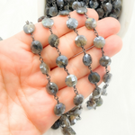 Load image into Gallery viewer, Coated Labradorite Coin Shape Oxidized Wire Chain
