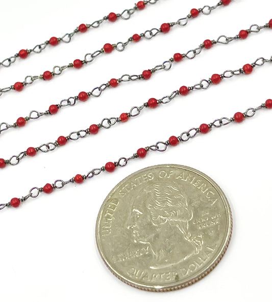 Red Coral Wire Wrap Chain. COR6