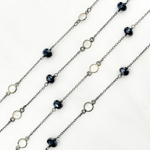 Load image into Gallery viewer, Coated Black Spinel Rondel Shape & White Topaz Oxidized Connected Wire Chain.