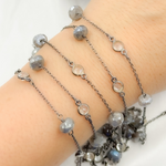 Load image into Gallery viewer, Coated Labradorite & White Topaz Oxidized Connected Wire Chain.