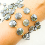 Load image into Gallery viewer, Coated Labradorite Coin Shape Gold Plated Wire Chain. CLB36