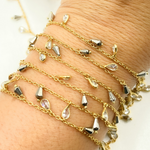 Load image into Gallery viewer, Steel Pyrite Drop & CZ Pear Shape Dangle Oxidized Wire Chain. PYR30