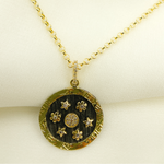 Load image into Gallery viewer, 925 Sterling Silver Black Rhodium with Diamonds Circle Shape Charm with Flowers and Stars in the Center.
