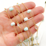 Load image into Gallery viewer, Peruvian Opal Rondel Shape & White Topaz Gold Plated Connected Wire Chain