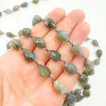 Load image into Gallery viewer, Labradorite Tear Drop Shape Oxidized Wire Chain.
