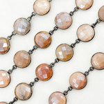 Load image into Gallery viewer, Coated Peach Moonstone Round Shape Bezel Oxidized Wire Chain