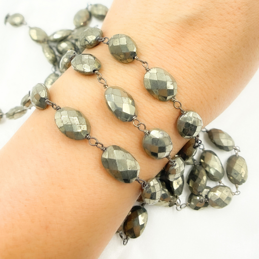 Pyrite Oval Shape Oxidized Wire Chain. PYR45