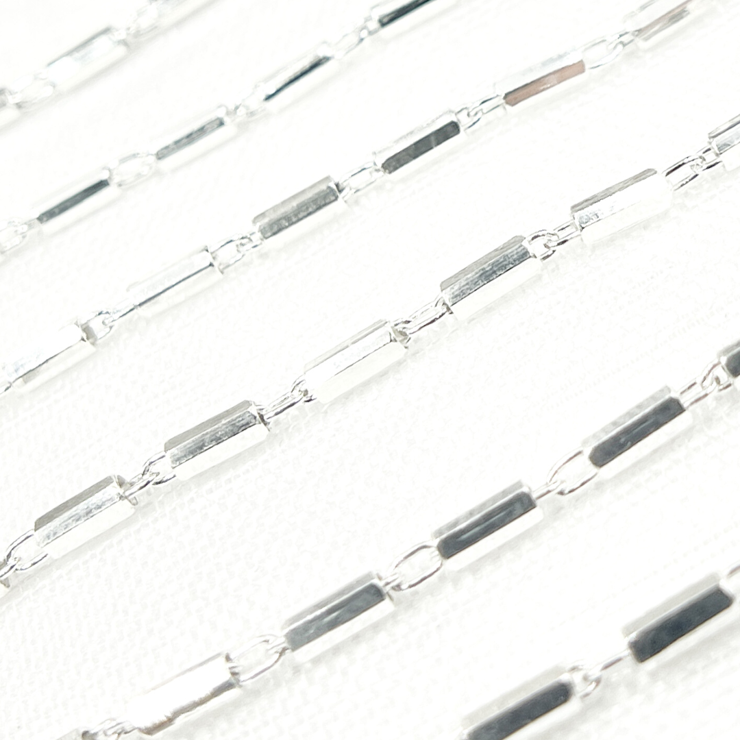 925 Sterling Silver Diamond Cut Bar Link Chain