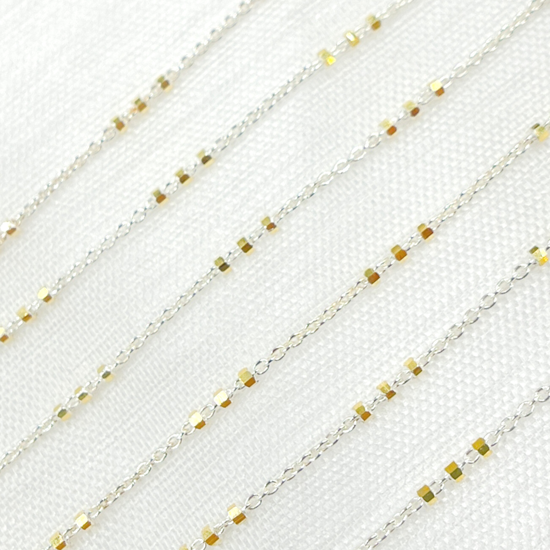 Z26GS2. 925 Sterling Silver Satellite Gold Plated 3 Cubes Chain