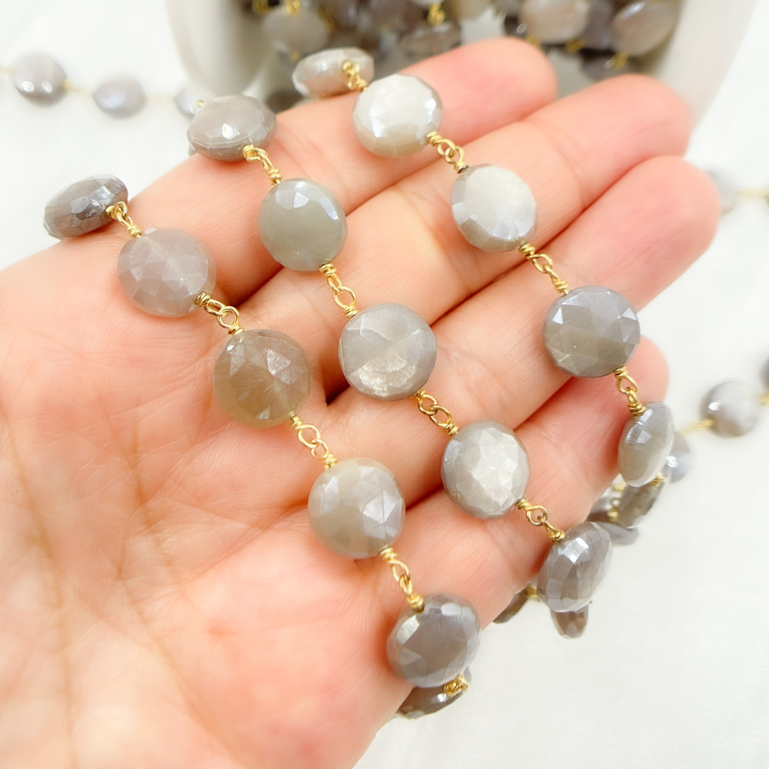 Coated Taupe Moonstone Gold Plated Wire Chain