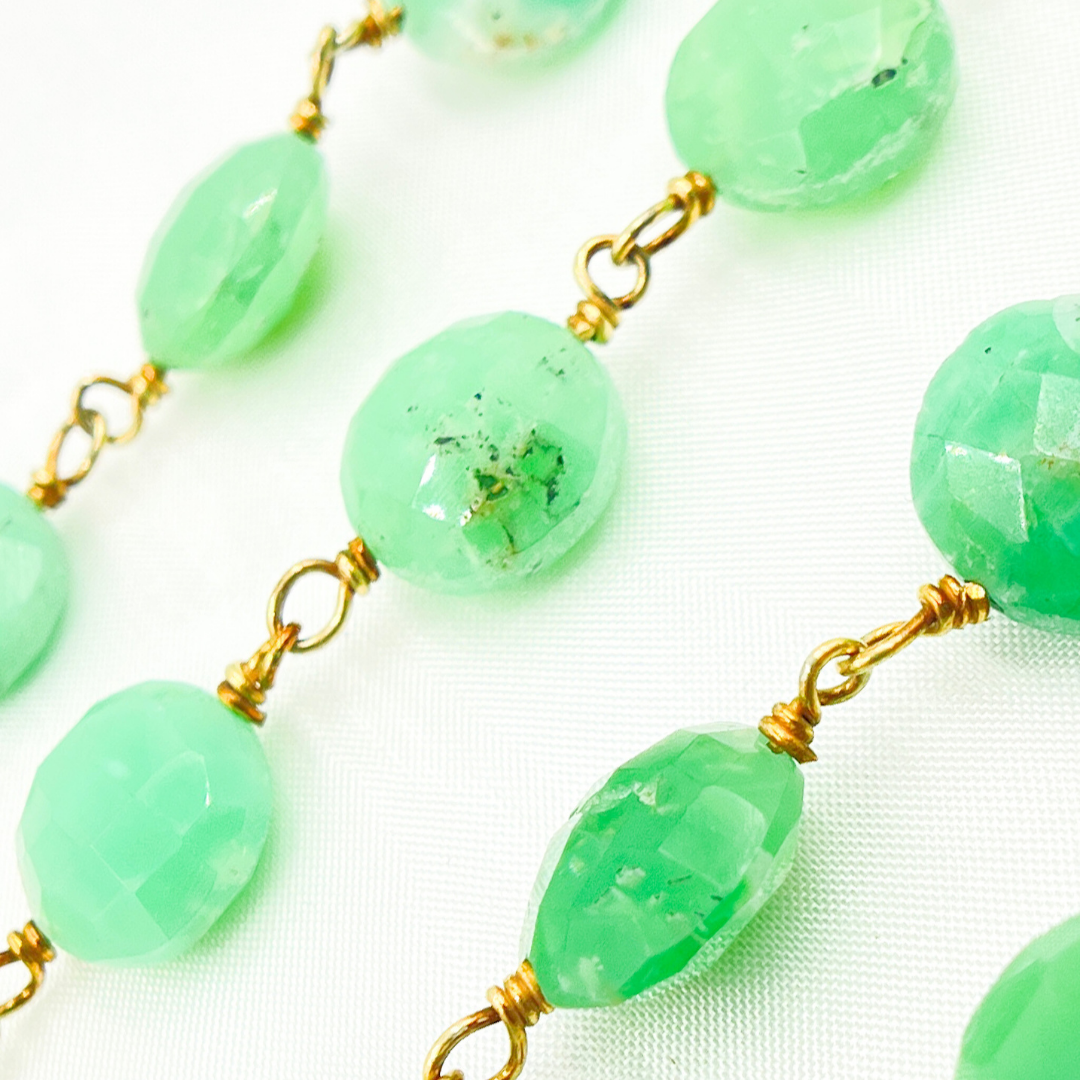 Chrysoprase Coin Shape Gold Plated 925 Sterling Silver Wire Chain.