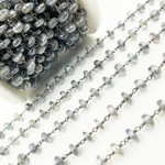 Load image into Gallery viewer, Coated Labradorite Rondel Smooth Oxidized Wire Chain