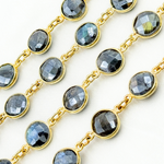 Load image into Gallery viewer, Coated Labradorite Round Shape Bezel Gold Plated Wire Chain.