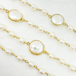 Load image into Gallery viewer, White Freshwater Pearl Organic and Bezel Round Shape Wire Wrap Chain