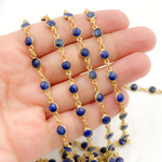 Load image into Gallery viewer, Lapis Lazuli Round Shape Bezel Gold Plated Wire Chain