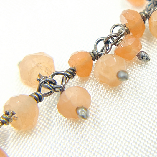 Peach Moonstone Cluster Dangle Oxidized Wire Chain