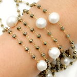 Load image into Gallery viewer, Pyrite & Pearl Gold Plated 925 Sterling Silver Wire Chain
