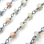 Load image into Gallery viewer, Coated Multi Moon stone Black Rhodium 925 Sterling Silver Wire Chain