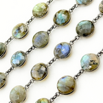 Load image into Gallery viewer, Labradorite Round Shape Bezel Oxidized Wire Chain