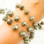Load image into Gallery viewer, Pyrite Rondel Faceted Gold Plated Wire Chain