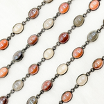 Load image into Gallery viewer, Coated Multi Moonstone Oval Shape Bezel Oxidized Wire Chain.