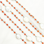 Load image into Gallery viewer, Carnelian & Pearl Round Shape Oxidized Wire Chain.