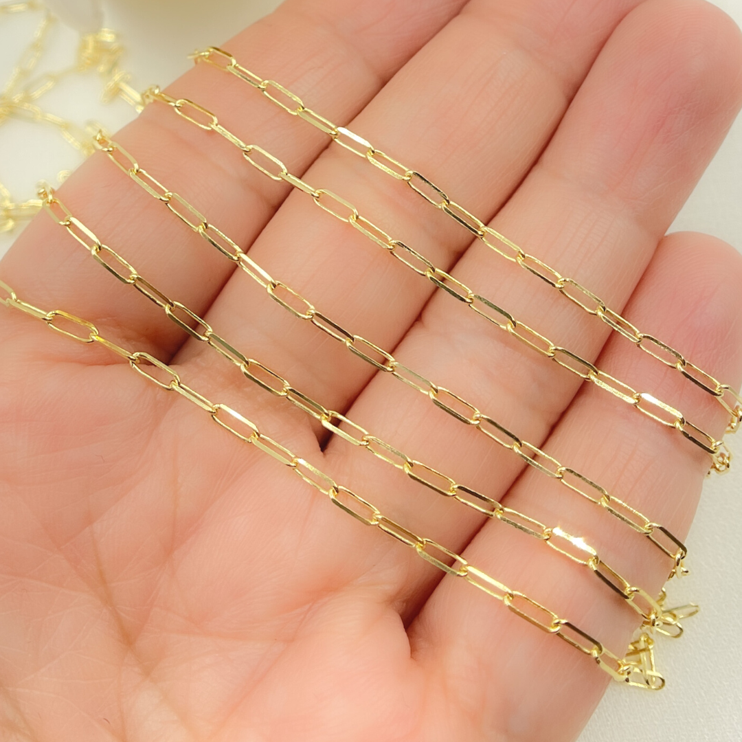 14k Solid Yellow Gold Diamond Cut Paperclip Link Chain by Foot