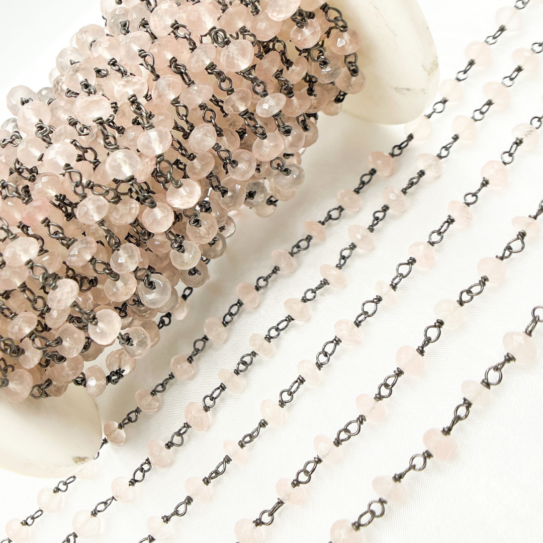 Rose Quartz Oxidized 925 Sterling Silver Wire Chain