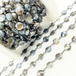 Load image into Gallery viewer, Coated Labradorite Coin Shape Oxidized Wire Chain