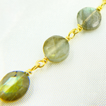 Load image into Gallery viewer, Labradorite Coin Shape Gold Plated Wire Chain