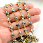 Load image into Gallery viewer, Coated Labradorite Round Shape Bezel Gold Plated Wire Chain