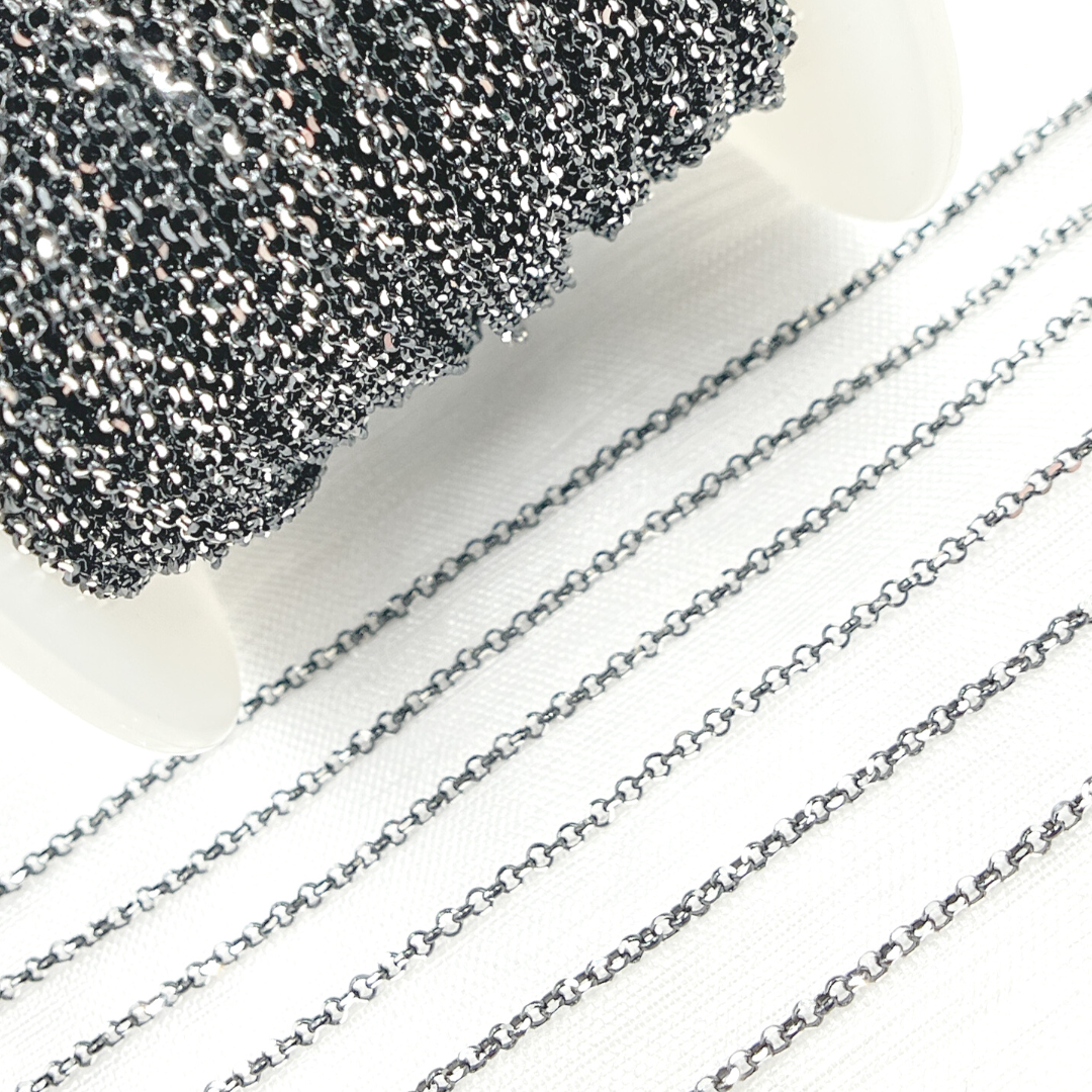 Black Rhodium & White Sterling Silver Rolo Chain