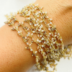 Load image into Gallery viewer, Multi Moonstone Cluster Dangle Gold Plated Wire Chain.