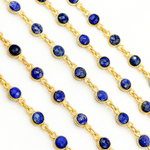 Load image into Gallery viewer, Lapis Lazuli Round Shape Bezel Gold Plated Wire Chain.