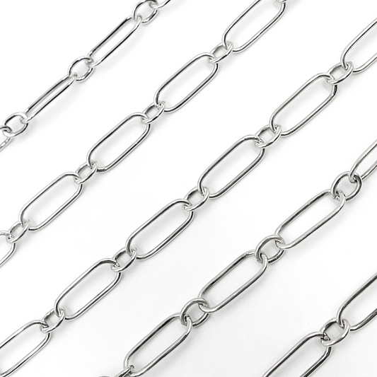Sterling Silver Oxidized Smooth Oval Link & Round Links Chain