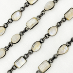 Load image into Gallery viewer, White Moonstone Mix Shape Bezel Oxidized Wire Chain