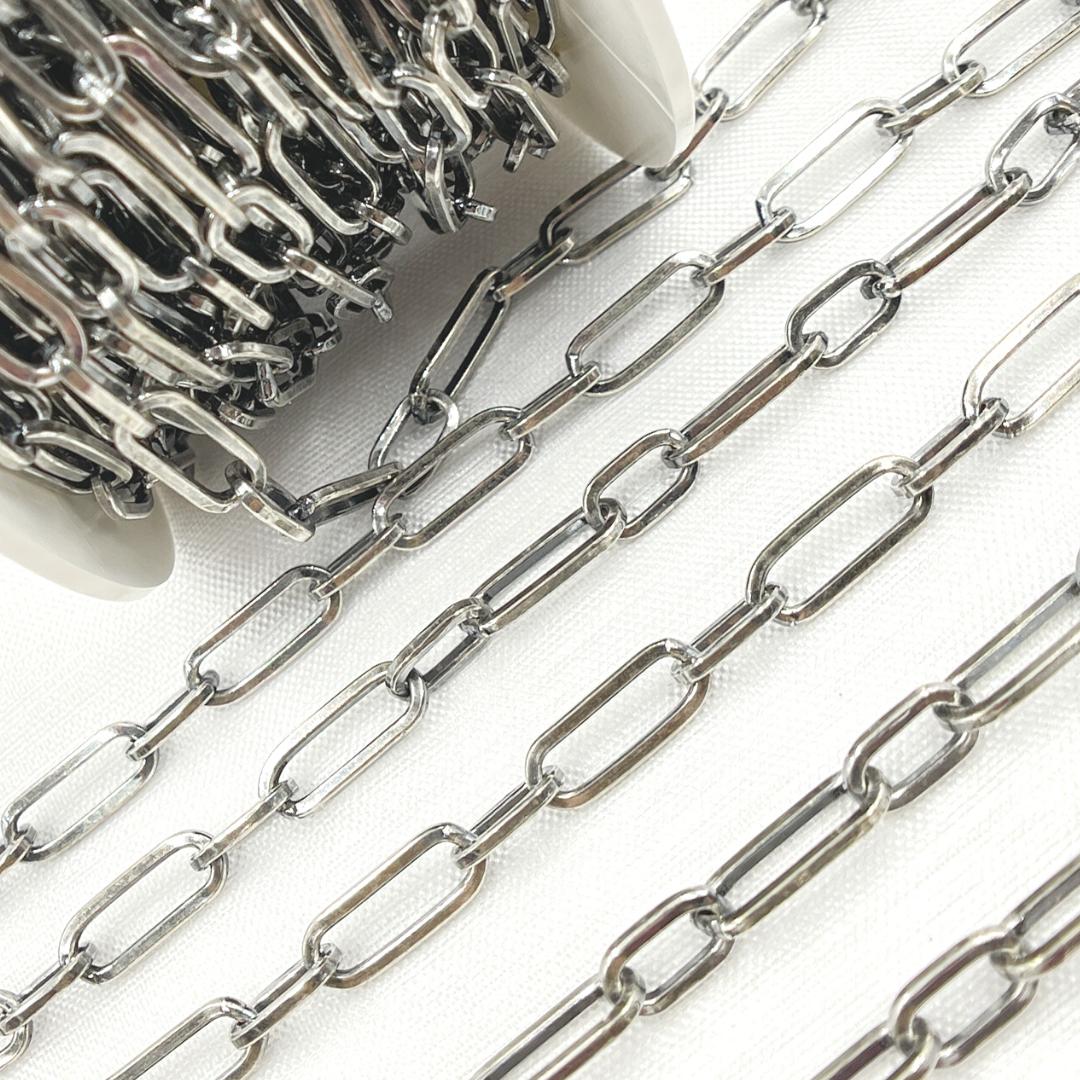 Oxidized Sterling Silver Shinny Flat Paperclip Link Chain