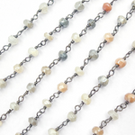 Load image into Gallery viewer, Coated Multi Moon stone Black Rhodium 925 Sterling Silver Wire Chain