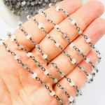Load image into Gallery viewer, Labradorite + White Moon Stone Black Rhodium 925 Sterling Silver Wire Chain.