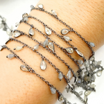Load image into Gallery viewer, Labradorite Drop & CZ Pear Shape Dangle Oxidized Wire Chain.