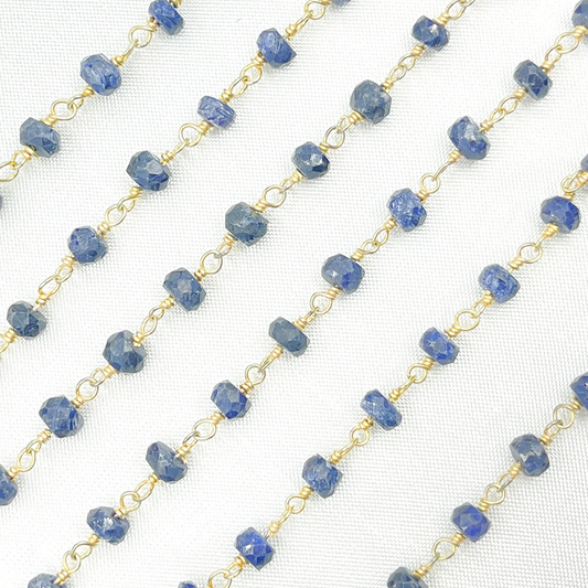 Dyed Blue Sapphire Gold Plated Wire Chain.