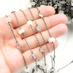 Load image into Gallery viewer, Moonstone Rondel Shape & White Topaz Oxidized Connected Wire Chain.
