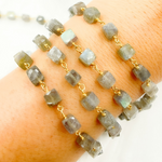 Load image into Gallery viewer, Labradorite Cube Shape Gold Plated Wire Chain