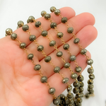 Load image into Gallery viewer, Pyrite Rondel Faceted Gold Plated 925 Sterling Silver Wire Chain