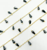 Load image into Gallery viewer, Black Spinel Drop Dangle Gold Plated Wire Chain