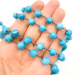 Load image into Gallery viewer, Turquoise Round Shape Oxidized Wire Chain